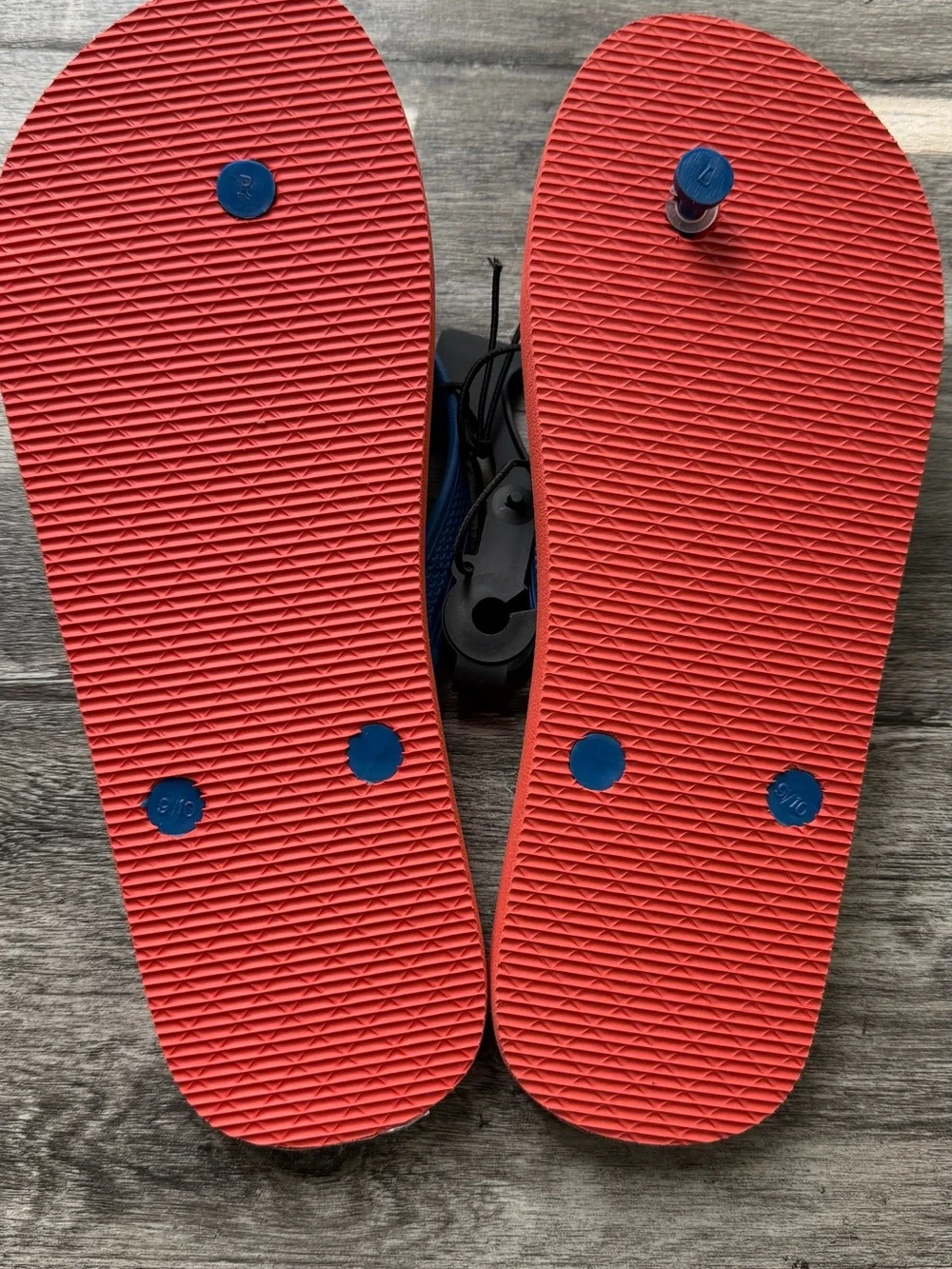 Corona Tropical Red Flip Flops with Blue Straps